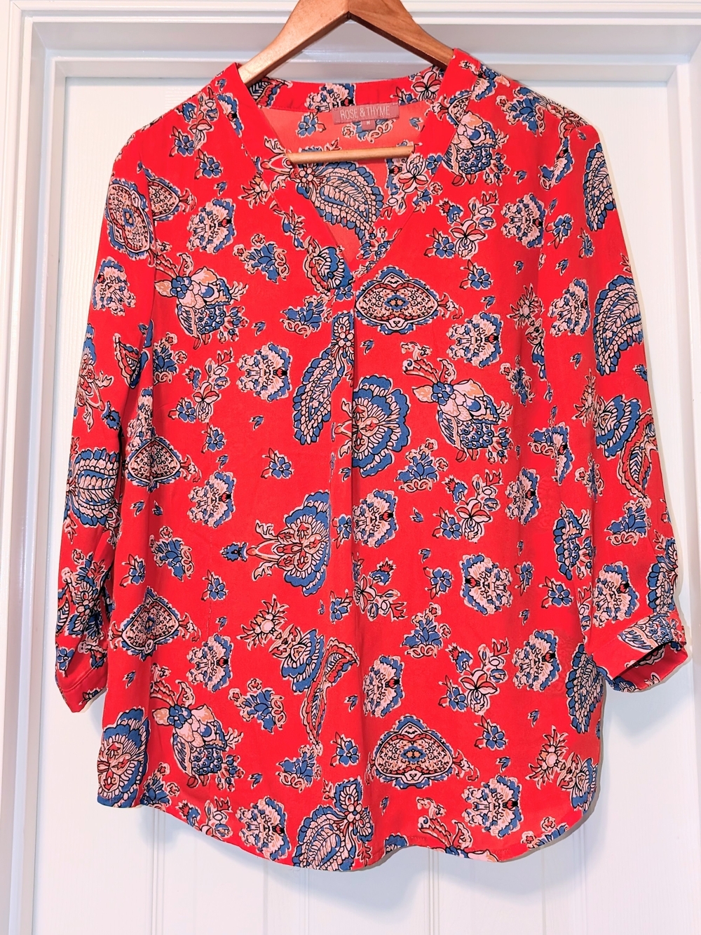 Red Paisley-Print Button-Down Shirt - Casual Collared Blouse